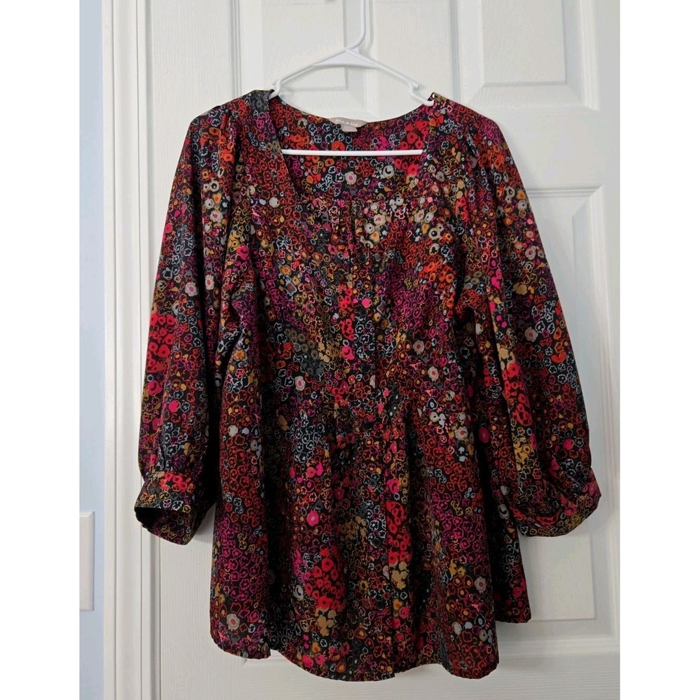 White Stag Size X-Large Geometric Tunic Top 3/4 Sleeve Multicolored